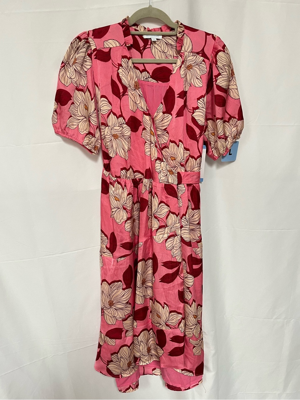 Draper James Pink Floral Wrap Midi Dress with Puff Sleeves NWT - Picture 2 of 10